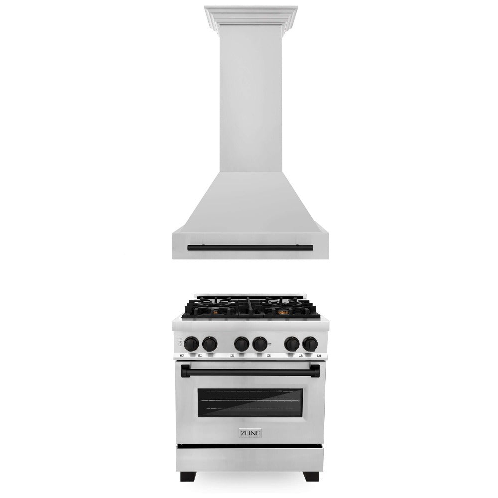 Autograph Edition 30 in. Kitchen Package with Stainless Steel Dual Fuel Range and Range Hood with Matte Black Accents 2AKPRARH30MB