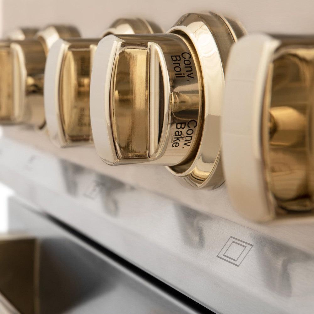 Autograph Edition 36 in. Kitchen Package with Stainless Steel Dual Fuel Range and Range Hood with Polished Gold Accents 2AKPRARH36G