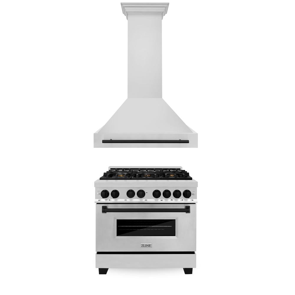 Autograph Edition 36 in. Kitchen Package with Stainless Steel Dual Fuel Range and Range Hood with Matte Black Accents 2AKPRARH36MB