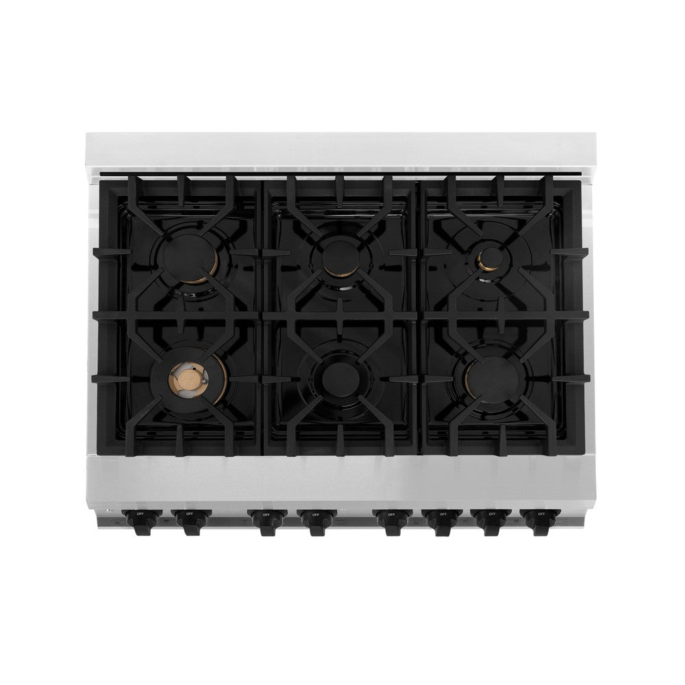 Autograph Edition 36 in. Kitchen Package with Stainless Steel Dual Fuel Range and Range Hood with Matte Black Accents 2AKPRARH36MB