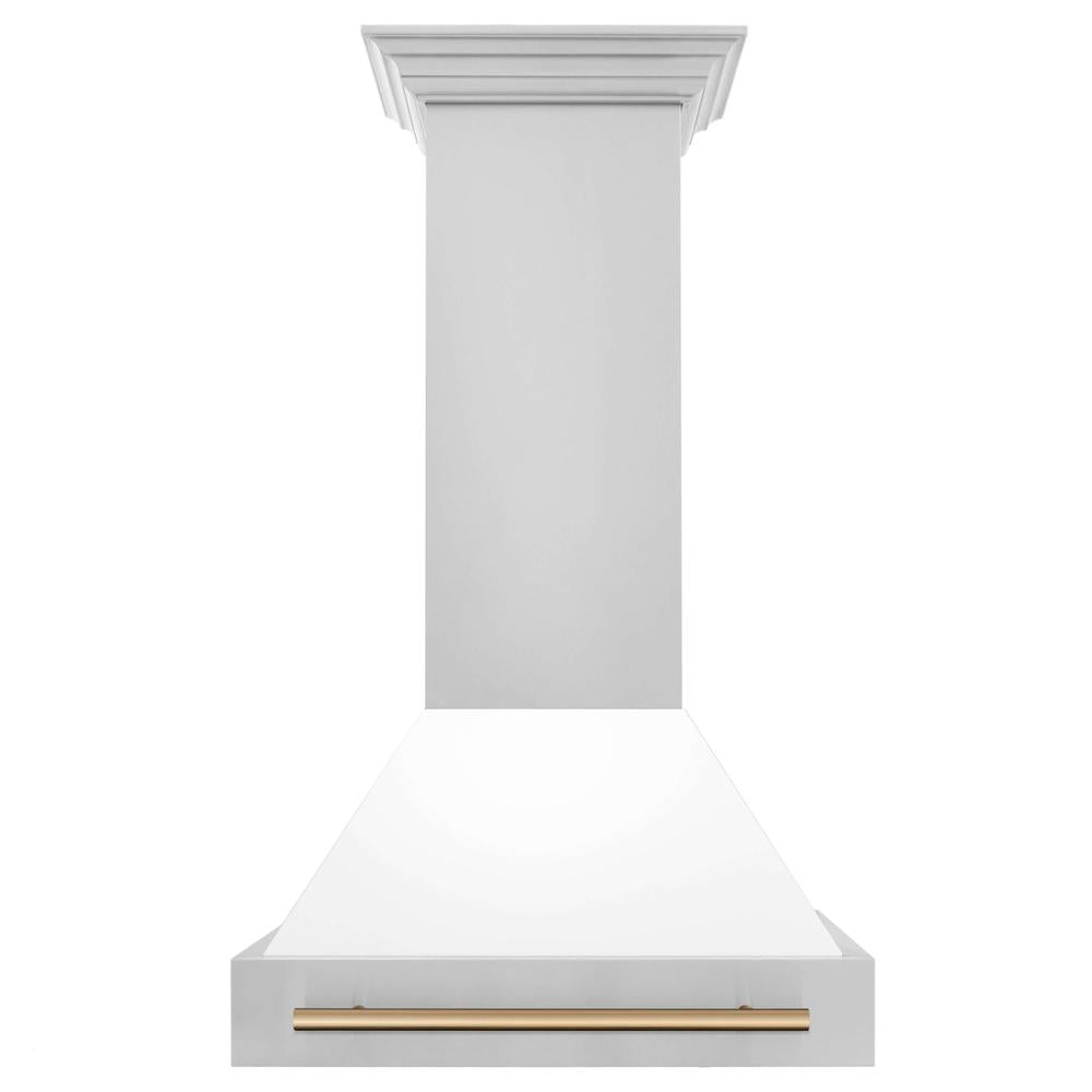 Autograph Edition 30 in. Kitchen Package with Stainless Steel Dual Fuel Range with White Matte Door and Range Hood with Champagne Bronze Accents 2AKPRAWMRH30CB