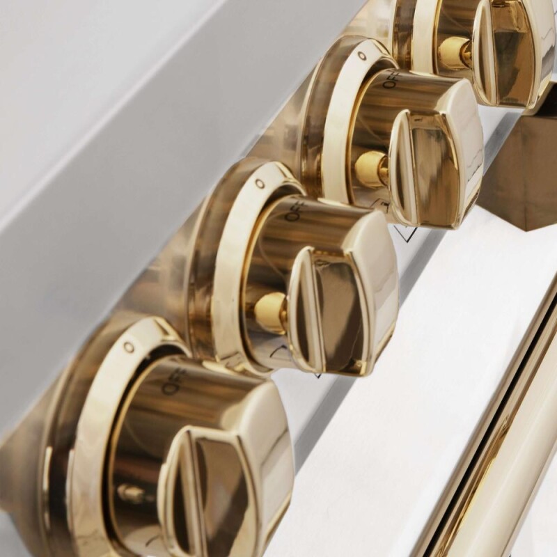 Autograph Edition 30 in. Kitchen Package with Stainless Steel Dual Fuel Range with White Matte Door and Range Hood with Polished Gold Accents 2AKPRAWMRH30G