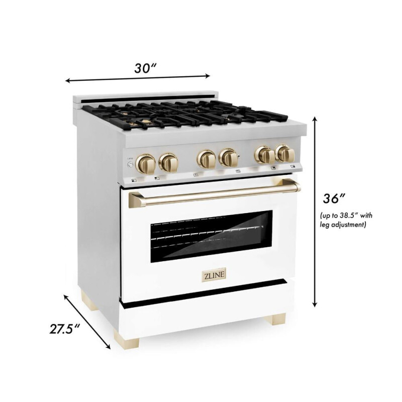 Autograph Edition 30 in. Kitchen Package with Stainless Steel Dual Fuel Range with White Matte Door and Range Hood with Polished Gold Accents 2AKPRAWMRH30G
