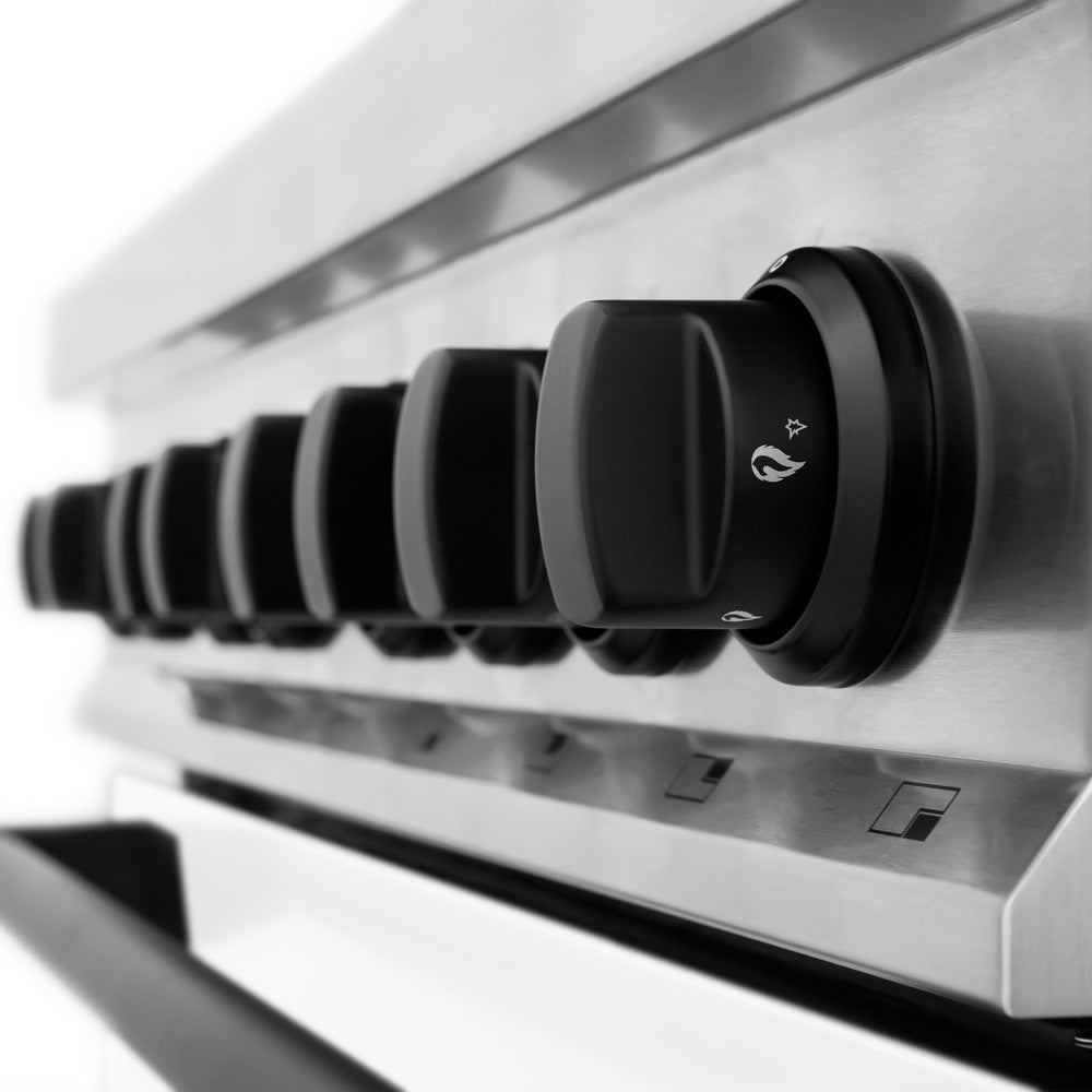 Autograph Edition 36 in. Kitchen Package with Stainless Steel Dual Fuel Range with White Matte Door and Range Hood with Matte Black Accents 2AKPRAWMRH36MB