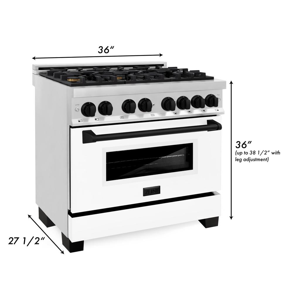 Autograph Edition 36 in. Kitchen Package with Stainless Steel Dual Fuel Range with White Matte Door and Range Hood with Matte Black Accents 2AKPRAWMRH36MB