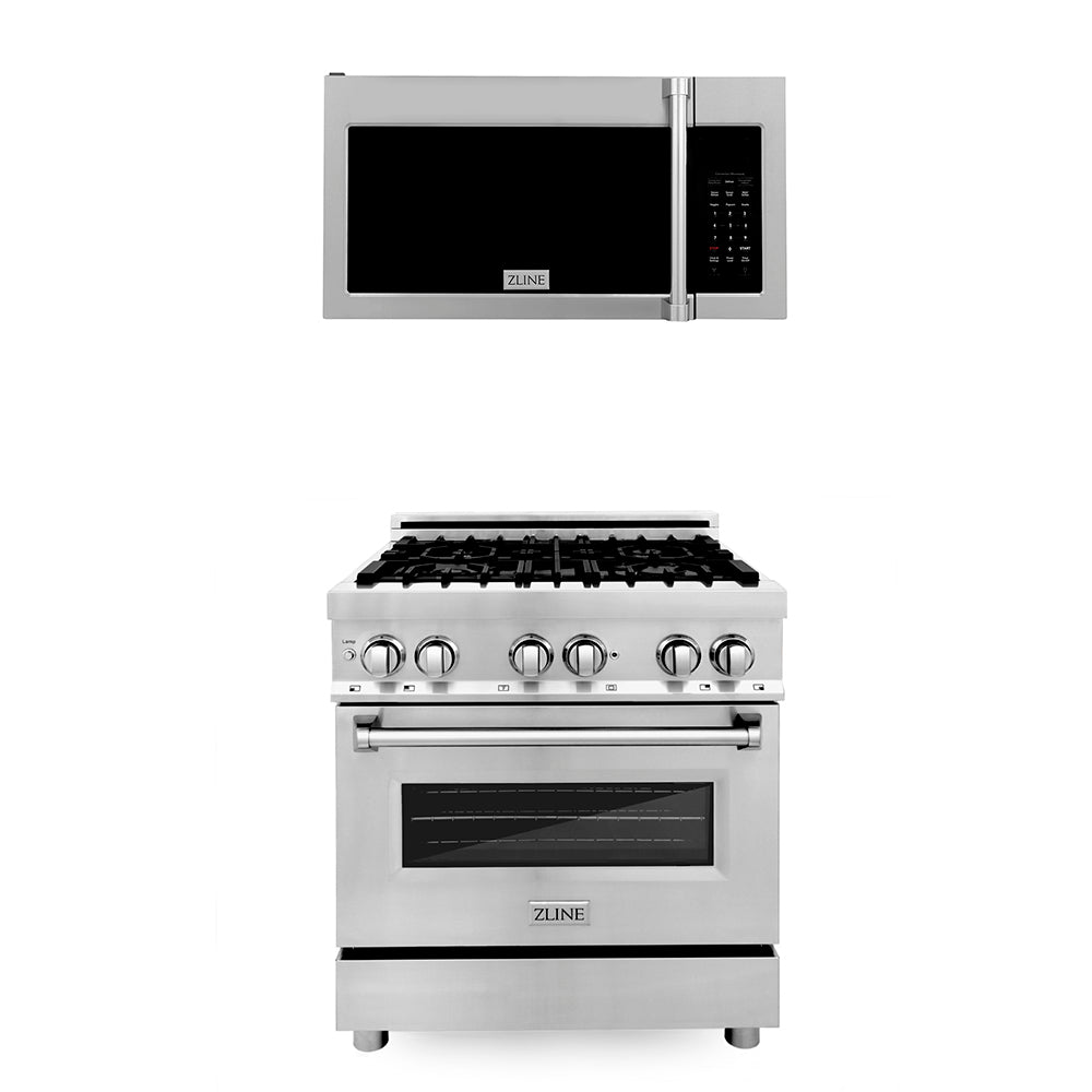 ZLINE 30 in. Kitchen Package Stainless Steel Dual Fuel Range and Over-the-Range Microwave with Traditional Handle (2KP-RAOTRH30) 2KPRAOTRH30