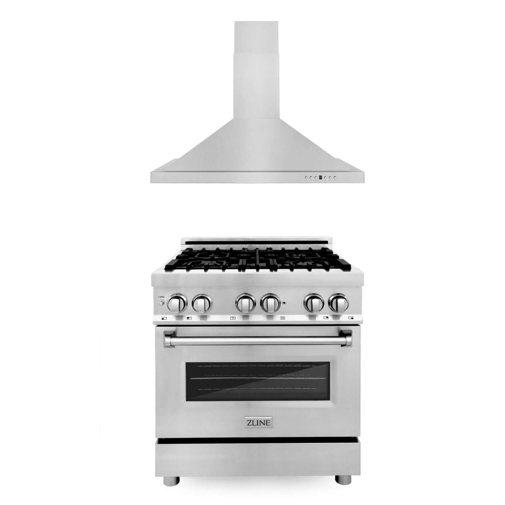 30 in. Kitchen Package with Stainless Steel Dual Fuel Range and Convertible Vent Range Hood 2KPRARH30