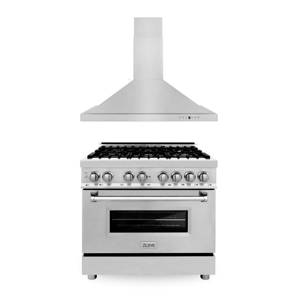 36 in. Kitchen Package with Stainless Steel Dual Fuel Range and Convertible Vent Range Hood 2KPRARH36