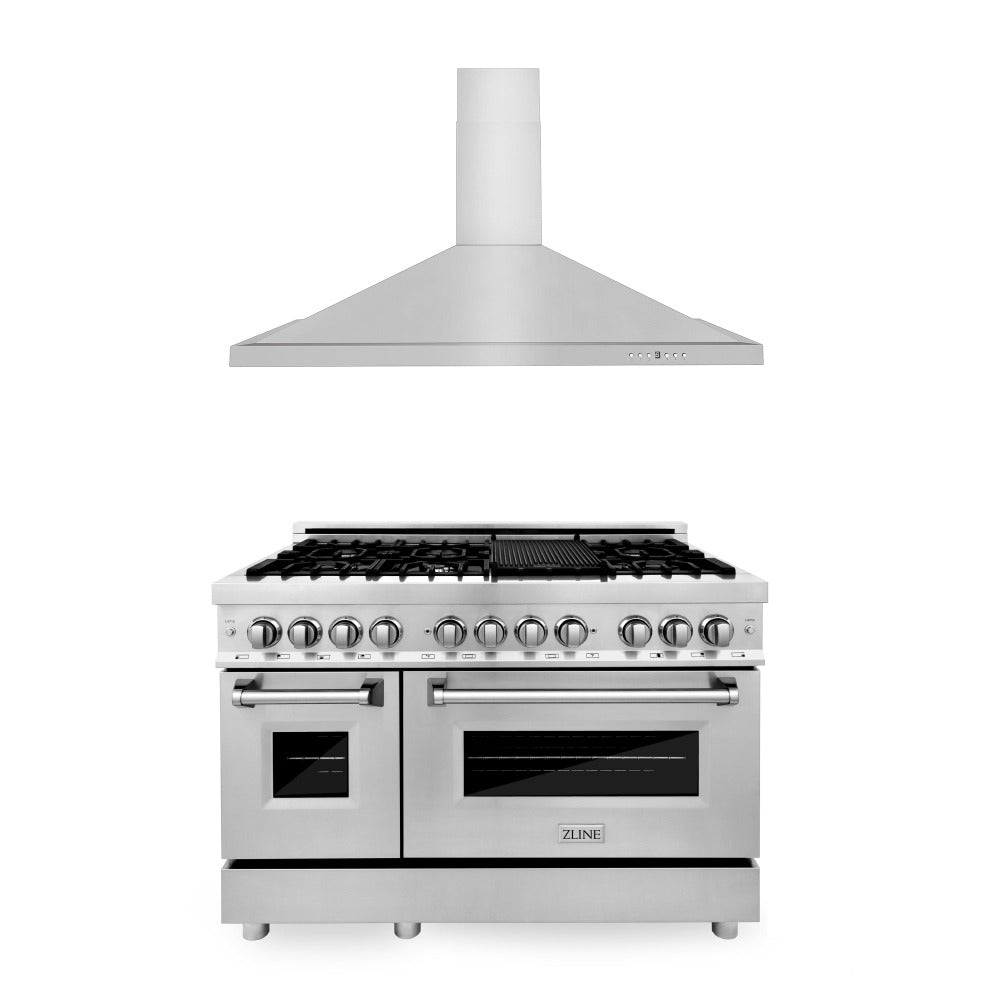 48 in. Kitchen Package with Stainless Steel Dual Fuel Range and Convertible Vent Range Hood 2KPRARH48