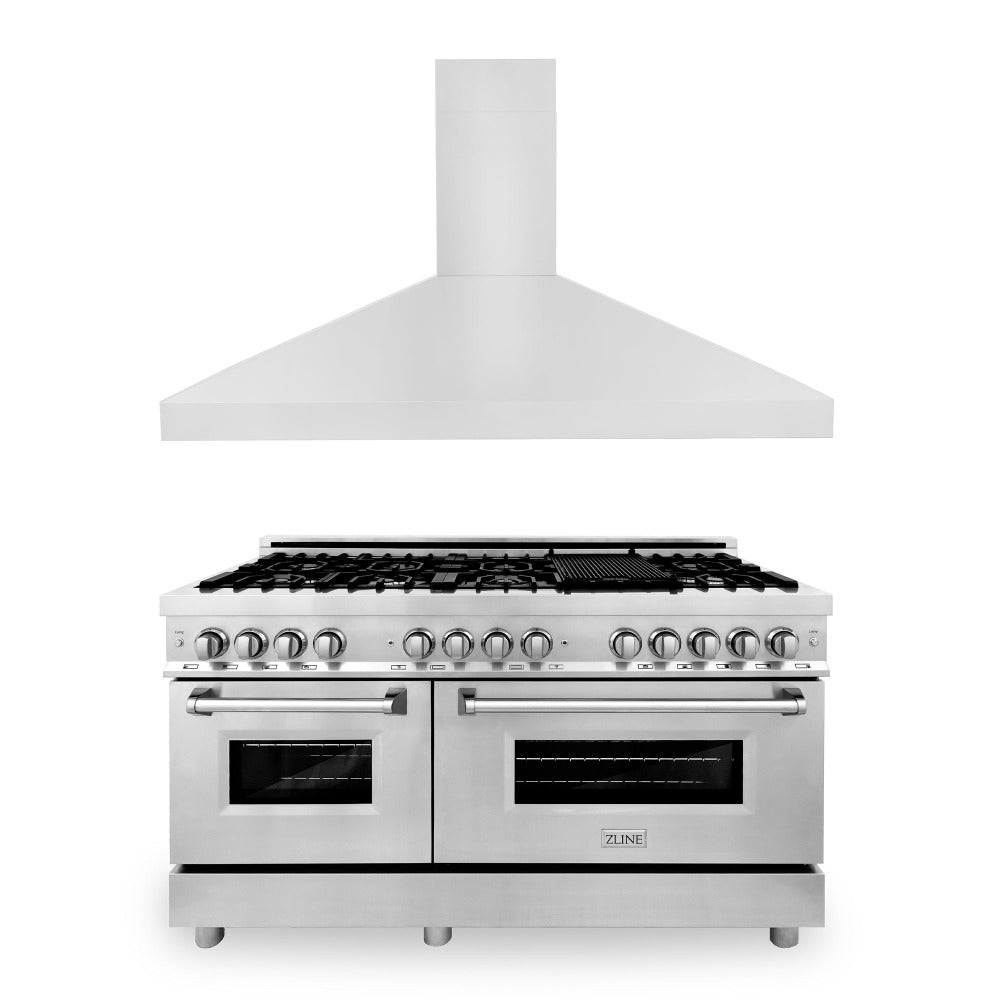 60 in. Kitchen Package with Stainless Steel Dual Fuel Range and Convertible Vent Range Hood 2KPRARH60