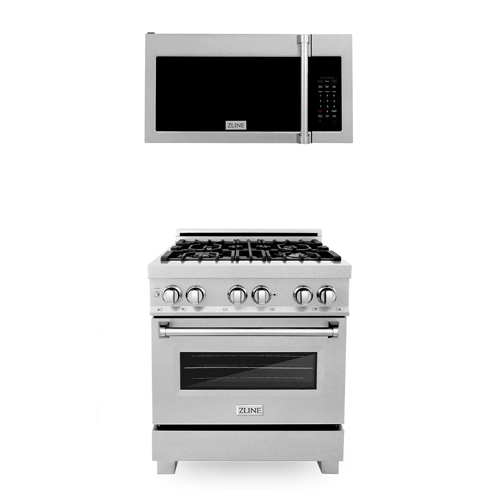 ZLINE 30 in. Kitchen Package with Satin Stainless Steel Dual Fuel Range and Over The Range Microwave (2KP-RASOTRH30) 2KPRASOTRH30