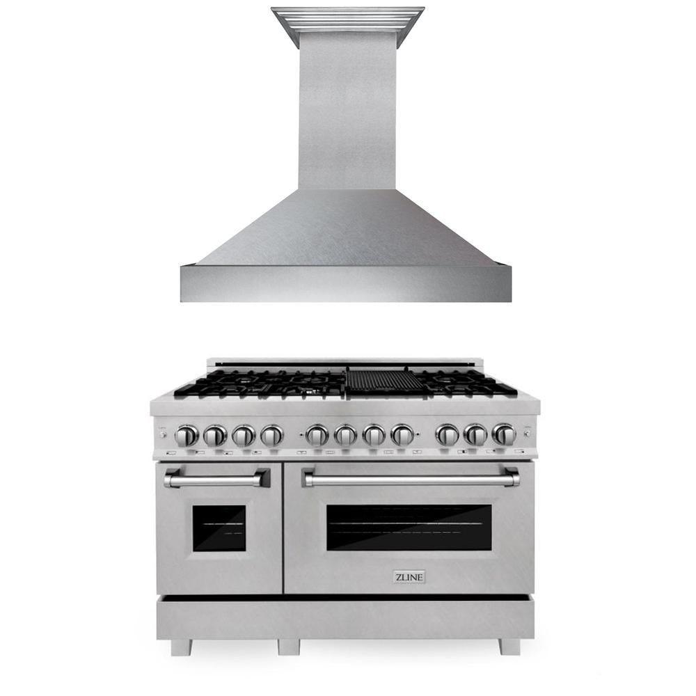 48" Kitchen Package with DuraSnow® Stainless Steel Dual Fuel Range and Convertible Vent Range Hood 2KPRASSNRH48