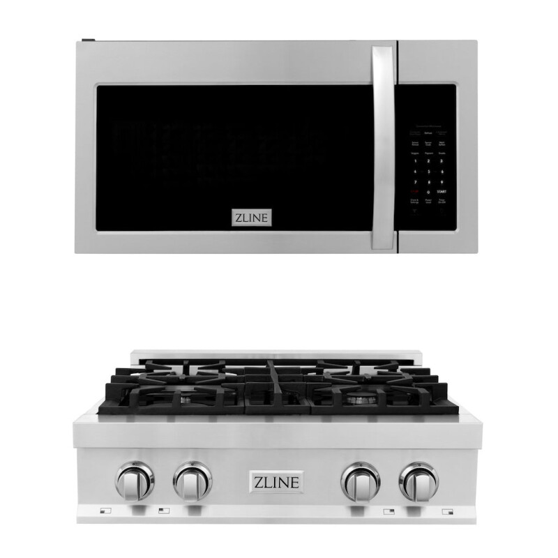 ZLINE Kitchen Package with 30 in. Stainless Steel Rangetop and 30 in. Over The Range Microwave with Modern Handle (2KP-RTOTR30) 2KPRTOTR30