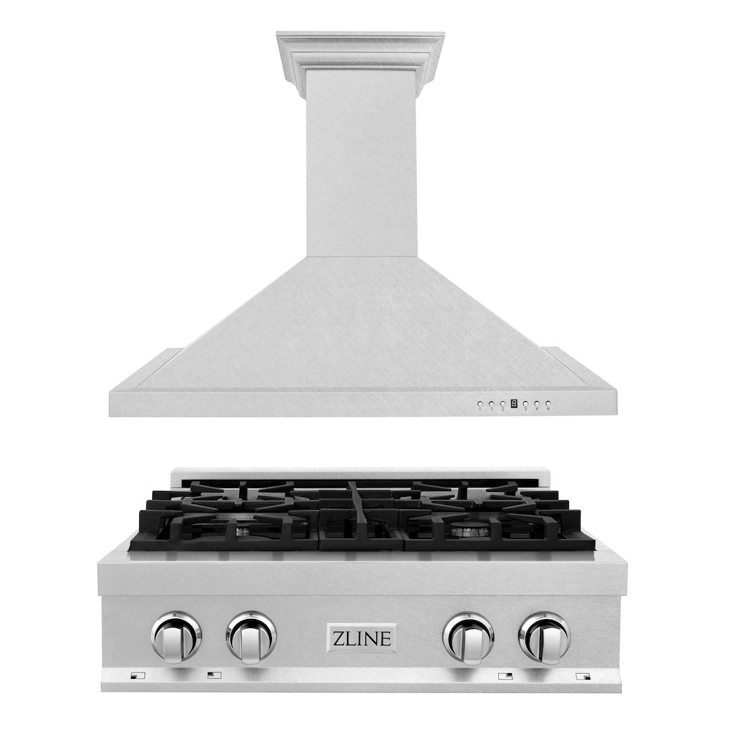 ZLINE Kitchen Package with 30 in. Satin Stainless Steel Rangetop and Convertible Range Hood (2KP-RTSRH30) 2KPRTSRH30