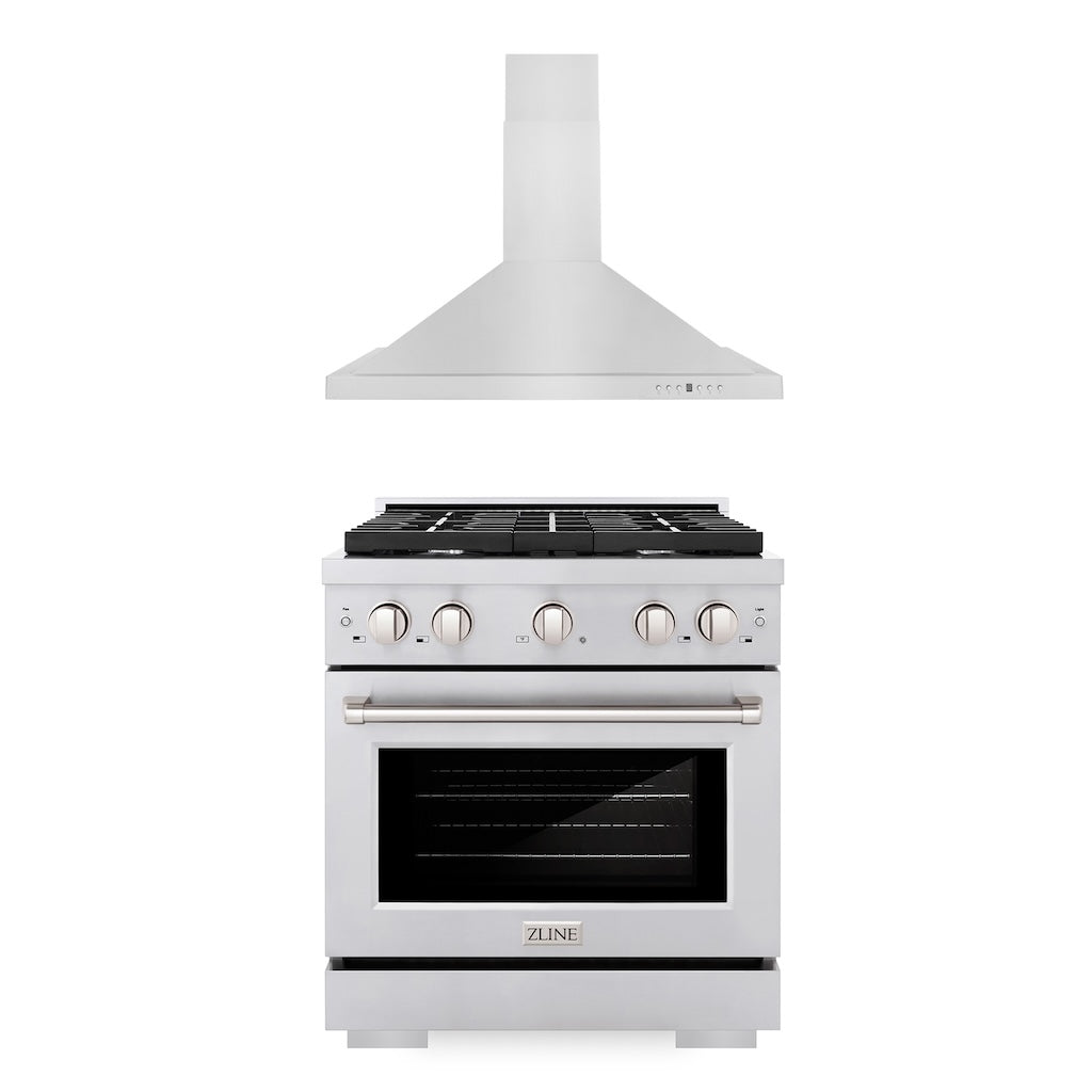 ZLINE 30 in. Kitchen Package with Stainless Steel Gas Range and Convertible Vent Range Hood (2KP-SGRRH30) 2KPSGRRH30