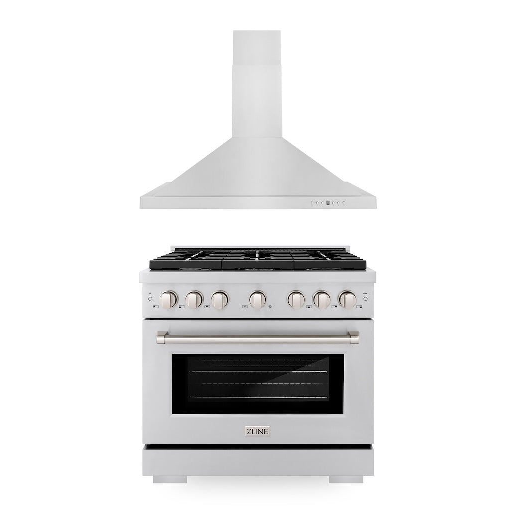ZLINE 36 in. Kitchen Package with Stainless Steel Gas Range and Convertible Vent Range Hood (2KP-SGRRH36) 2KPSGRRH36