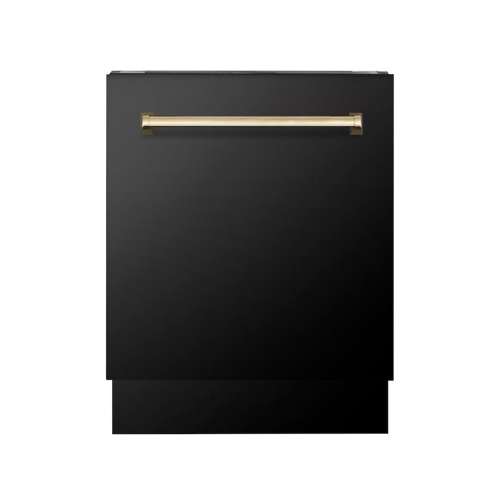 Autograph Edition 36 in. Kitchen Package with Black Stainless Steel Dual Fuel Range, Range Hood and Dishwasher with Polished Gold Accents 3AKPRABRHDWV36G
