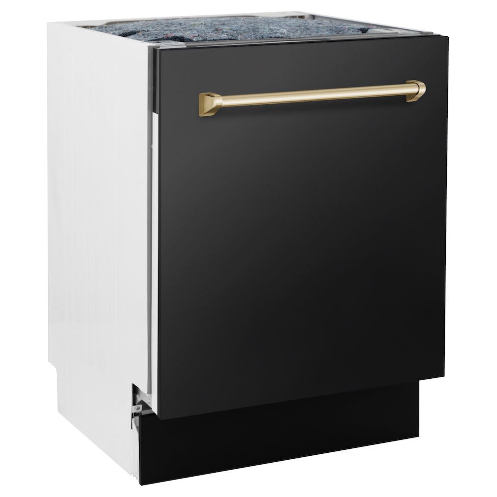 Autograph Edition 36 in. Kitchen Package with Black Stainless Steel Dual Fuel Range, Range Hood and Dishwasher with Polished Gold Accents 3AKPRABRHDWV36G