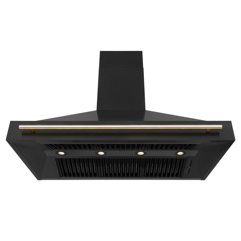 Autograph Edition 48 in. Kitchen Package with Black Stainless Steel Dual Fuel Range, Range Hood and Dishwasher with Polished Gold Accents 3AKPRABRHDWV48G