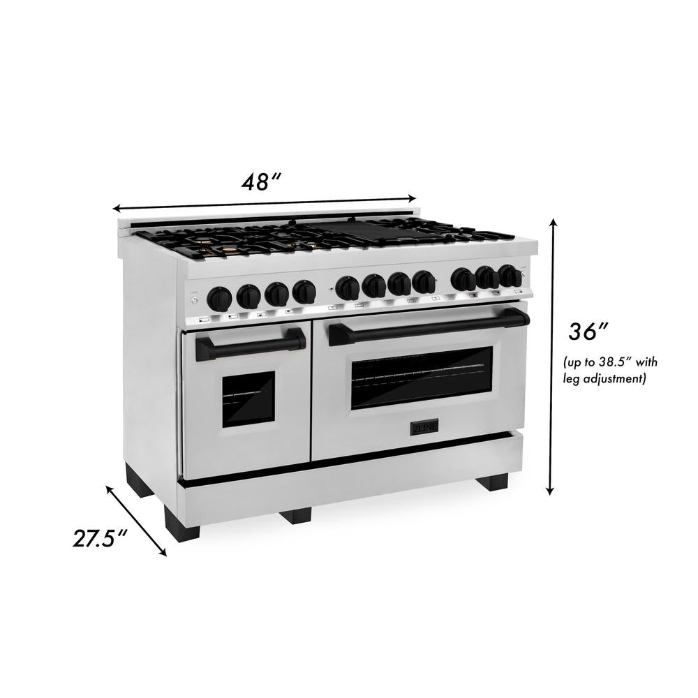 Autograph Edition 48 in. Kitchen Package with Stainless Steel Dual Fuel Range, Range Hood and Dishwasher with Matte Black Accents 3AKPRARHDWM48MB