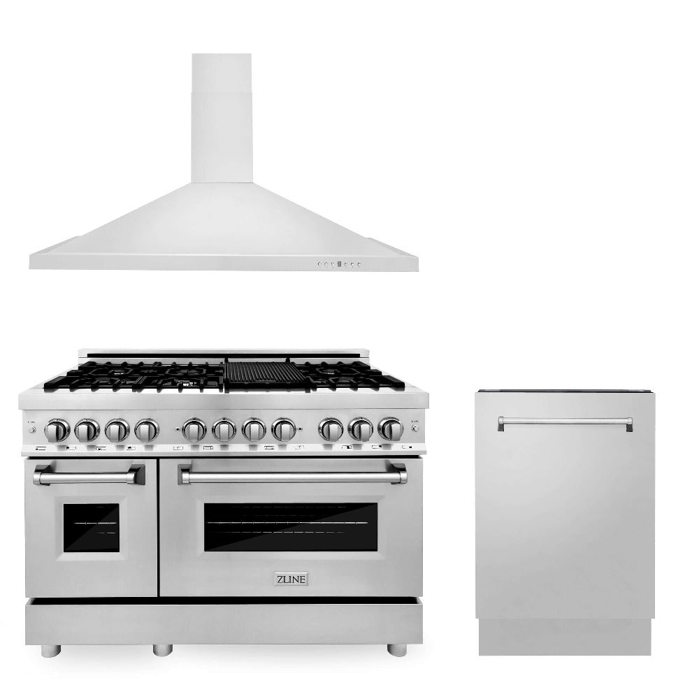 48 in. Kitchen Package with Stainless Steel Dual Fuel Range, Convertible Vent Range Hood and Tall Tub Dishwasher 3KPRARH48DWV