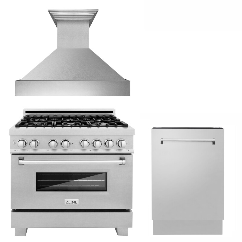 36" Kitchen Package with DuraSnow® Stainless Steel Gas Range, Ducted Range Hood and Dishwasher(3KP-RGSRH36-DWV) 3KPRGSRH36DWV