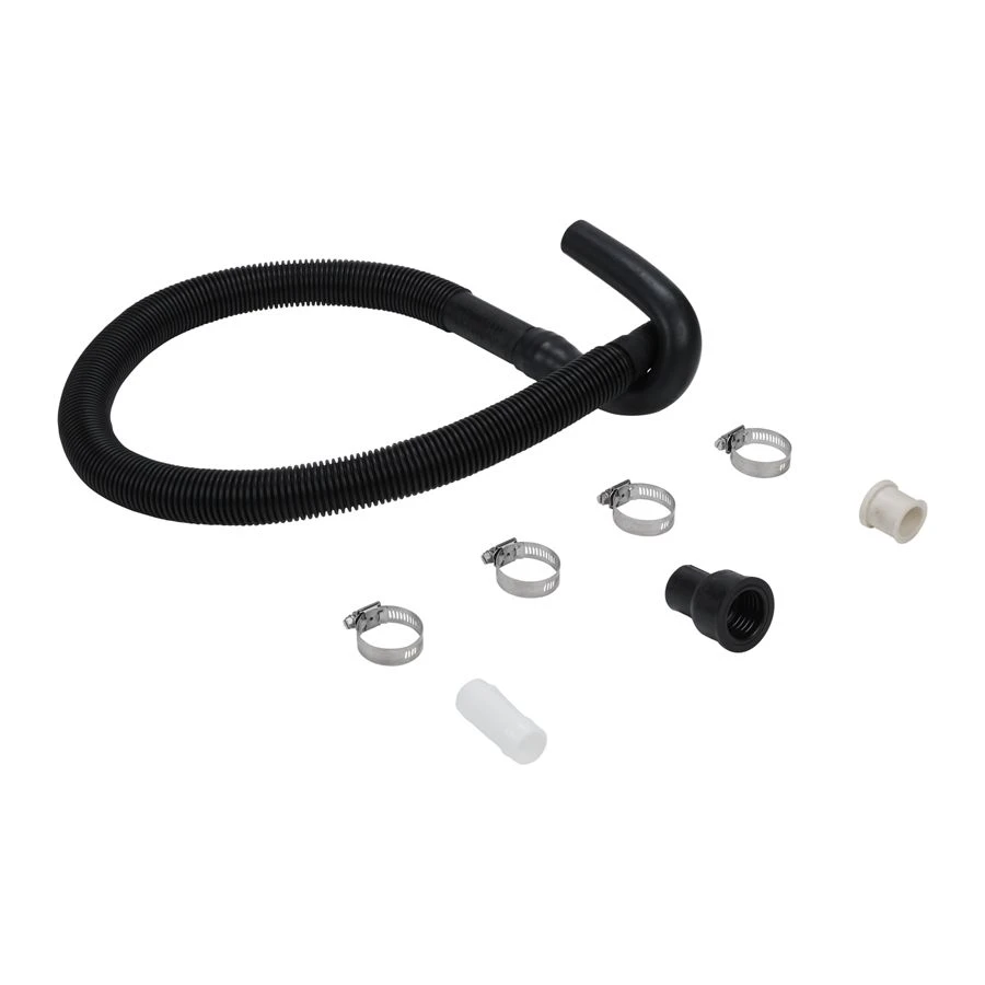 4' Black flexible washer drain hose extension kit with rubber U-nozzle, reducer couplings & clamps - 1 pack 40922