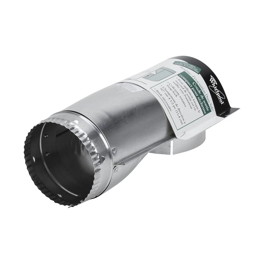 4.5" Silver Dryer Exhaust Duct with 90-degree elbow, 1 male inlet connection, snap-lock fittings, and rotating collars 4396004