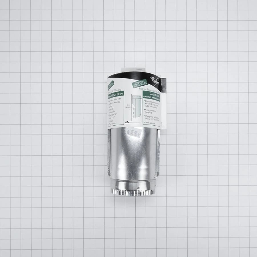 4.5" Silver Dryer Exhaust Duct with 90-degree elbow, 1 male inlet connection, snap-lock fittings, and rotating collars 4396004