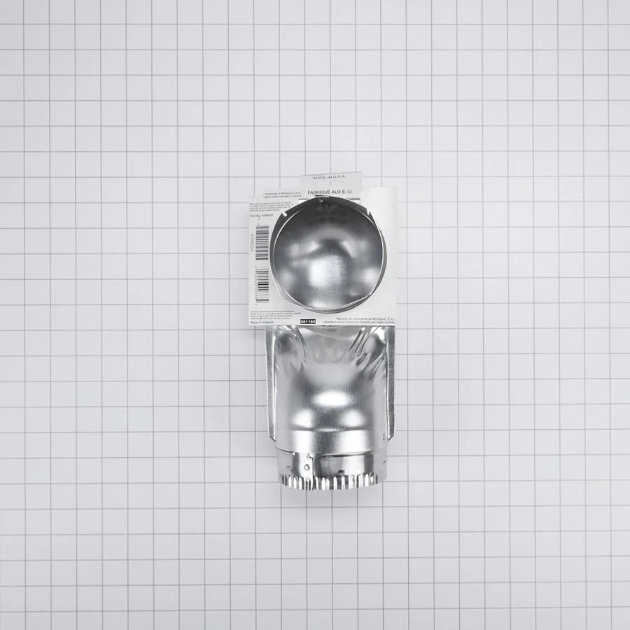 4.5" Silver Dryer Exhaust Duct with 90-degree elbow, 1 male inlet connection, snap-lock fittings, and rotating collars 4396004