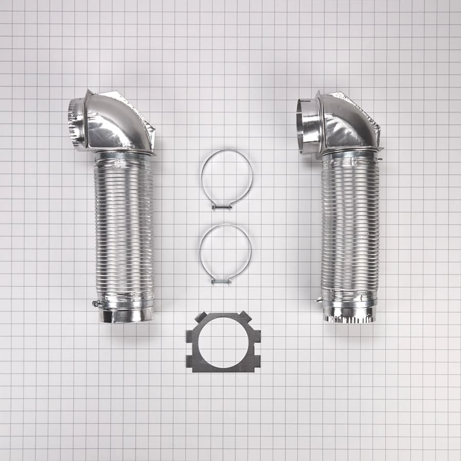 4' Silver Dryer Vent Kit with 2 flexible metal vent pieces, 2 close-quarter elbows, and clamps - 2 pack 4396028