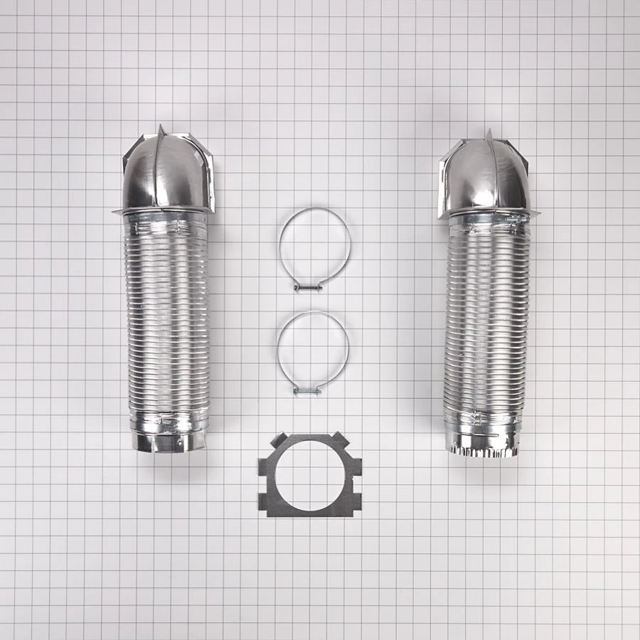 4' Silver Dryer Vent Kit with 2 flexible metal vent pieces, 2 close-quarter elbows, and clamps - 2 pack 4396028