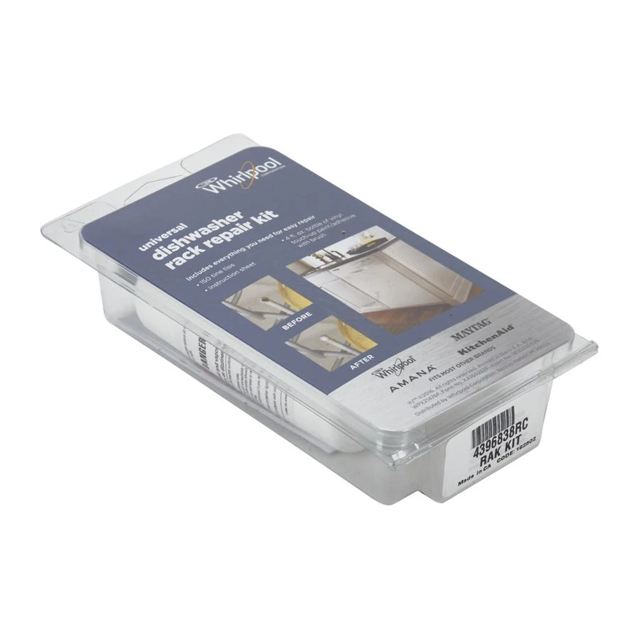 Dishwasher Rack Repair Kit with White Tine Tips and Vinyl Touch-up Paint - Repairs Two Racks and Cover Scratches 4396838RC