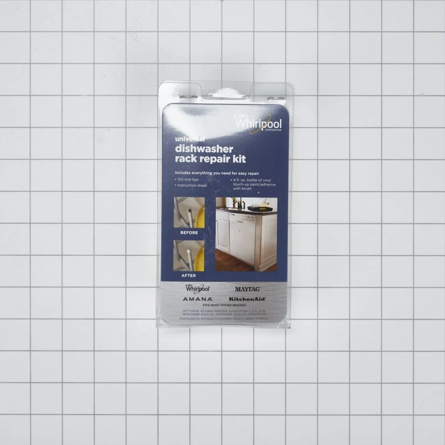 Dishwasher Rack Repair Kit with White Tine Tips and Vinyl Touch-up Paint - Repairs Two Racks and Cover Scratches 4396838RC