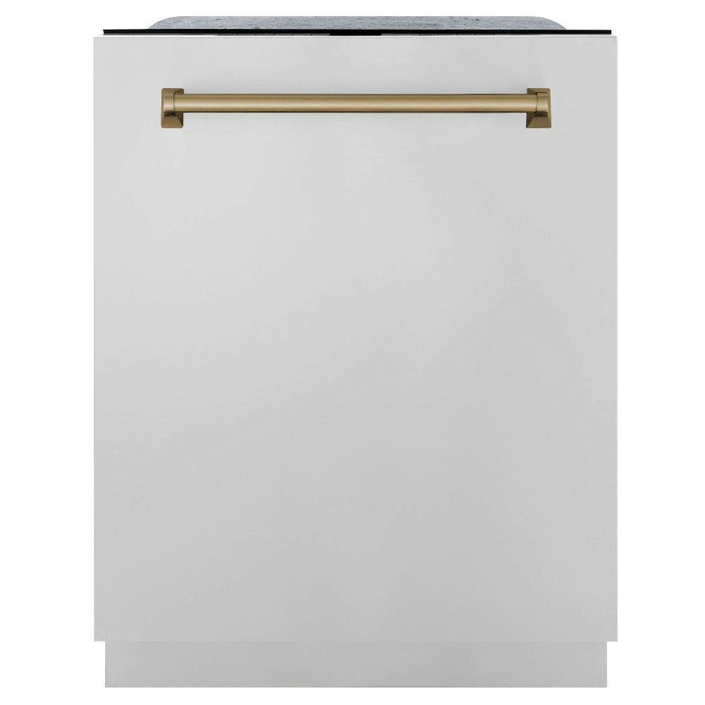 Autograph Edition 30 in. Kitchen Package with Stainless Steel Dual Fuel Range, Range Hood, Dishwasher and Refrigerator with Champagne Bronze Accents 4KAPRRARHDWM30CB