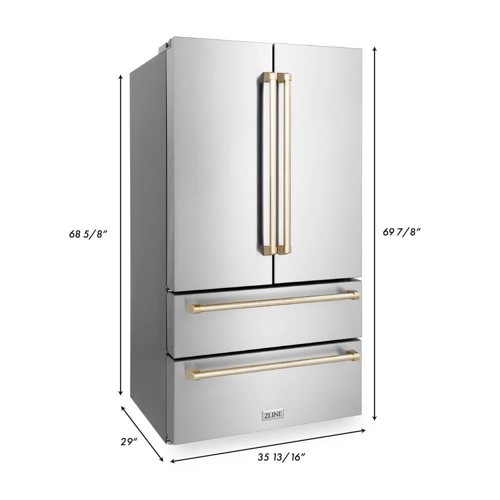 Autograph Edition 30 in. Kitchen Package with Stainless Steel Dual Fuel Range, Range Hood, Dishwasher and Refrigerator with Polished Gold Accents 4KAPRRARHDWM30G
