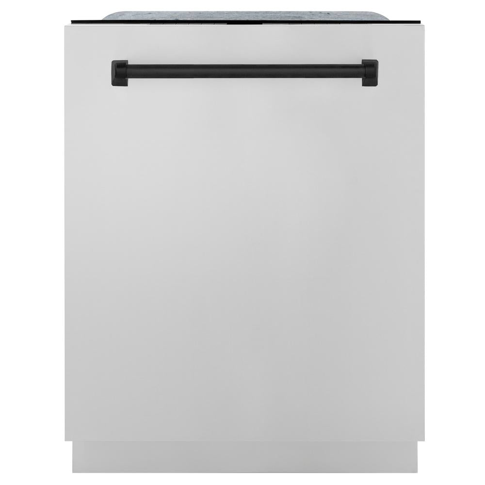 Autograph Edition 30 in. Kitchen Package with Stainless Steel Dual Fuel Range, Range Hood, Dishwasher and Refrigerator with Matte Black Accents 4KAPRRARHDWM30MB