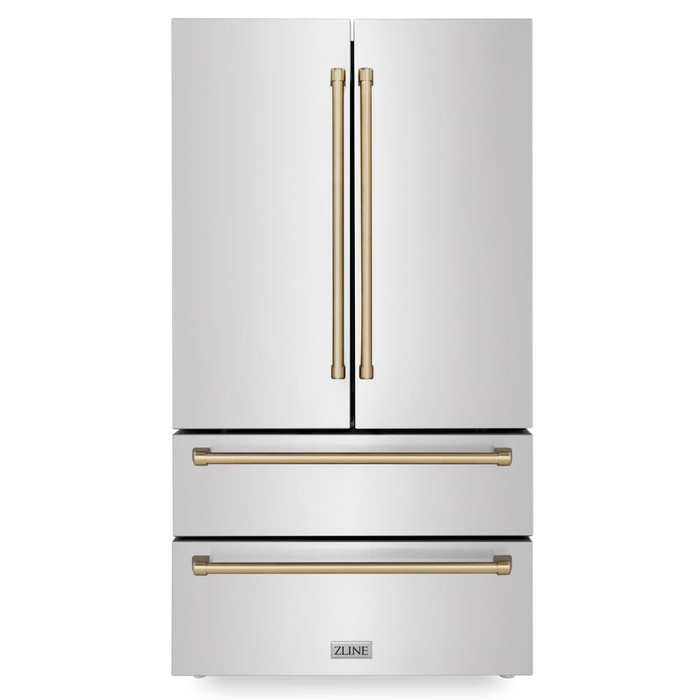 Autograph Edition 36 in. Kitchen Package with Stainless Steel Dual Fuel Range, Range Hood, Dishwasher and Refrigerator with Champagne Bronze Accents 4KAPRRARHDWM36CB