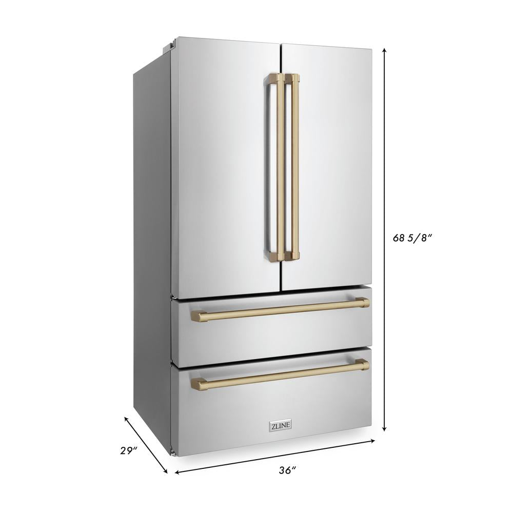 Autograph Edition 36 in. Kitchen Package with Stainless Steel Dual Fuel Range, Range Hood, Dishwasher and Refrigerator with Champagne Bronze Accents 4KAPRRARHDWM36CB