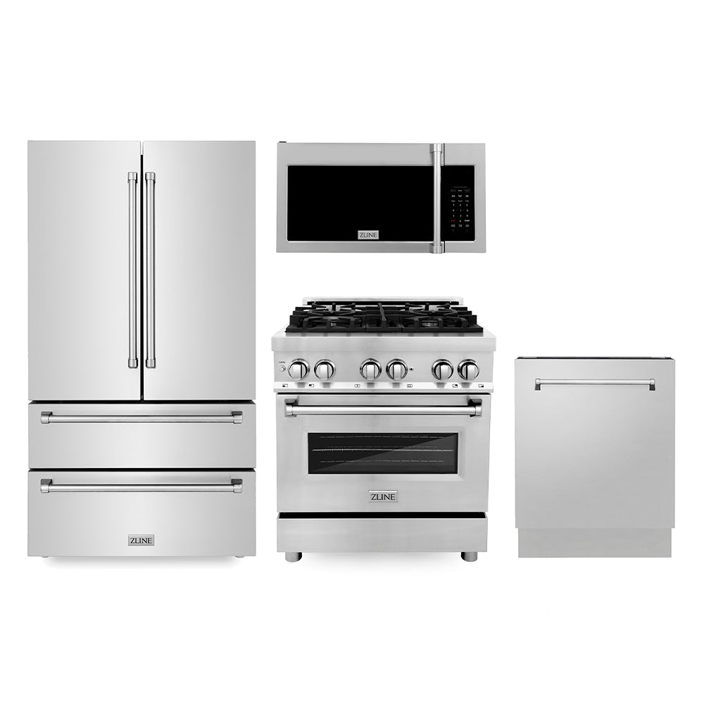 Kitchen Package with Refrigerator, 30 in. Stainless Steel Dual Fuel Range, 30 in. Traditional Over-the-Range Microwave and 24 in. Tall Tub Dishwasher 4KPRRAOTRH30DWV