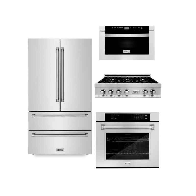 Kitchen Package with Refrigeration, 36" Rangetop, 30" Single Wall Oven, 30" Microwave Oven 4KPRRT36MWAWS