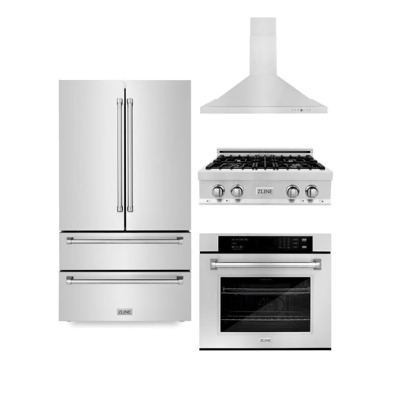 Kitchen Package with Refrigeration, 30" Rangetop, 30" Range Hood and 30" Single Wall Oven 4KPRRTRH30AWS