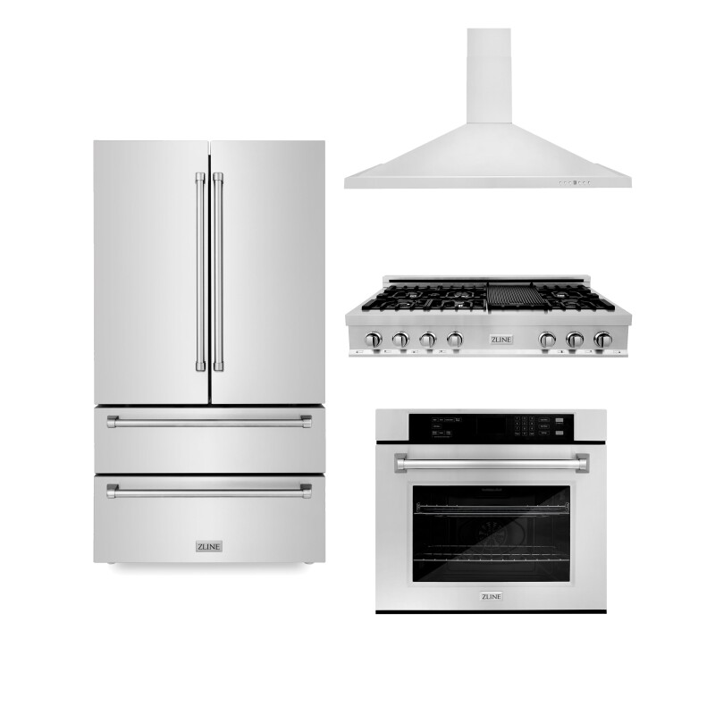 Kitchen Package with Refrigeration, 48" Rangetop, 48" Range Hood and 30" Single Wall Oven 4KPRRTRH48AWS