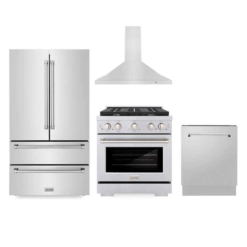 Kitchen Package with Refrigerator, 30 in. Stainless Steel Gas Range, 30 in. Convertible Vent Range Hood and 24 in. Tall Tub Dishwasher 4KPRSGRRH30DWV