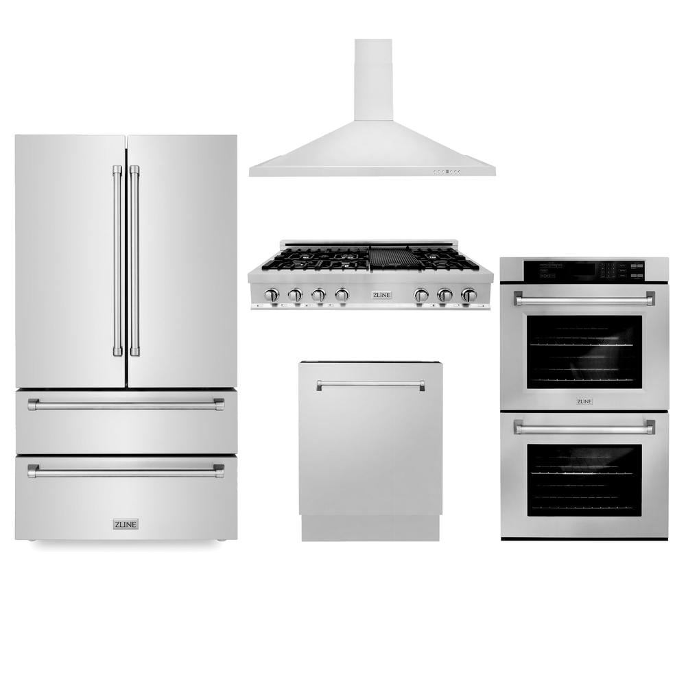Kitchen Package with Refrigerator, 48 in. Stainless Steel Rangetop, 48 in. Range Hood, 30 in. Double Wall Oven and 24 in. Tall Tub Dishwasher 5KPRRTRH48AWDDWV