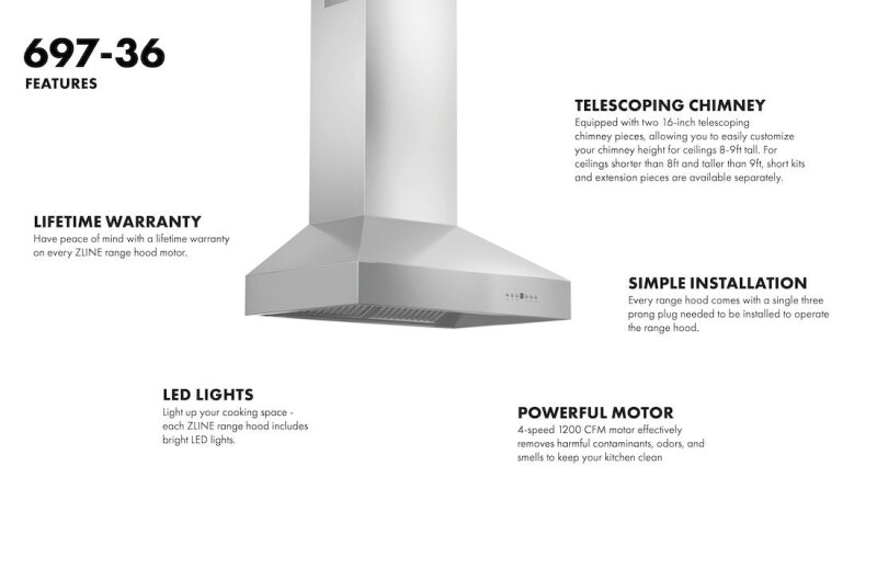 ZLINE Professional Convertible Vent Wall Mount Range Hood (697) - 36 inch Stainless Steel 69736 Picture 1