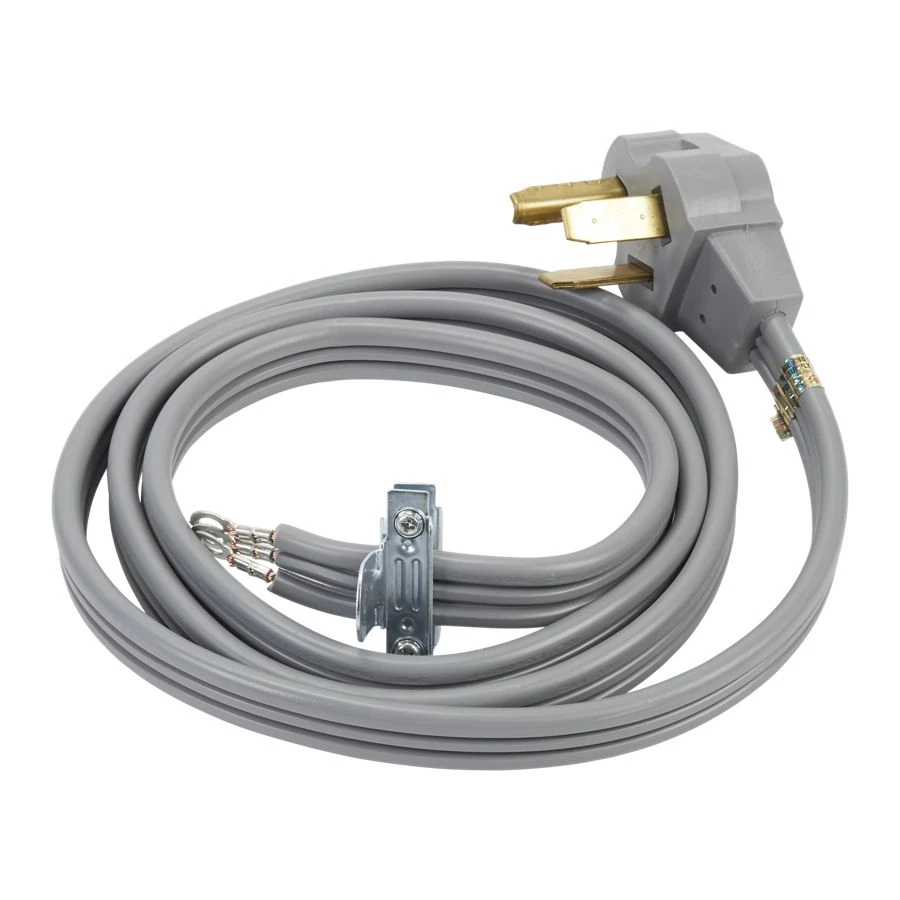 6' Gray Electric Dryer Power Cord with 30-amp, 3-Wire, right-angle plug, and adjustable strain relief bracket 8171378RC