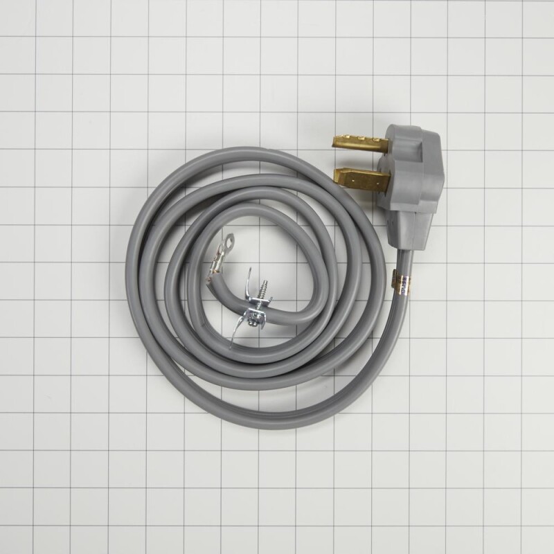 Whirlpool 6' Gray Electric Dryer Power Cord with 30-amp, 3-Wire, right-angle plug, and adjustable strain relief bracket Grey 8171378RC Picture 1