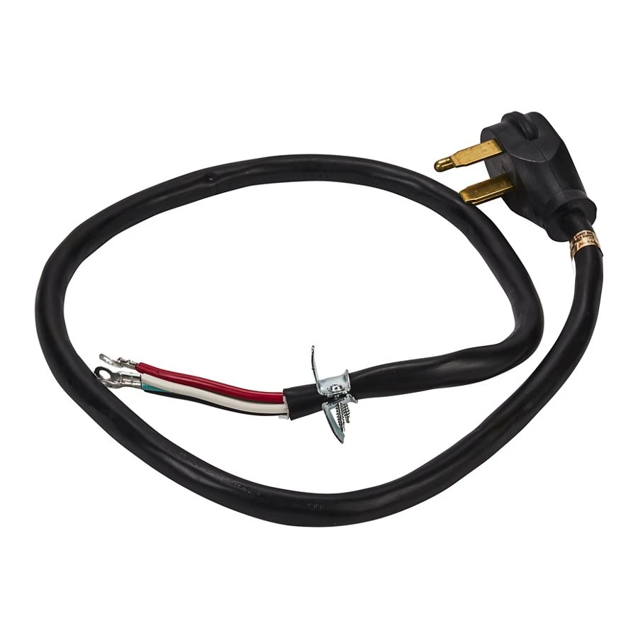 4' 4-Wire Range Power Cord, rated 40 A, with 4-wire, 4-ring terminal connectors, and right-angle 4-prong plug 8171394RC