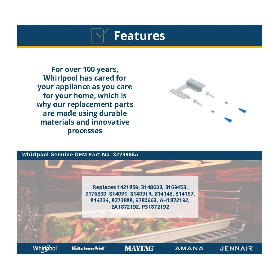 Range Anti-Tip Kit with (1) anti-tip bracket, (2) mounting screws, (2) anchors, and (1) washer 8273888A